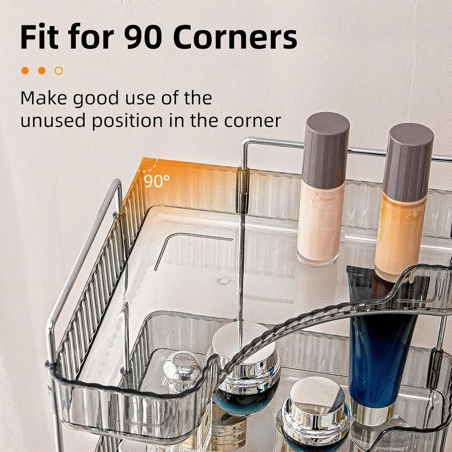 Corner Bathroom Countertop Organizer, 2 Tiers Vanity Trays for Counter, Makeup Organizers, Perfume Tray, Kitchen Spice Rack, Smoky Gray