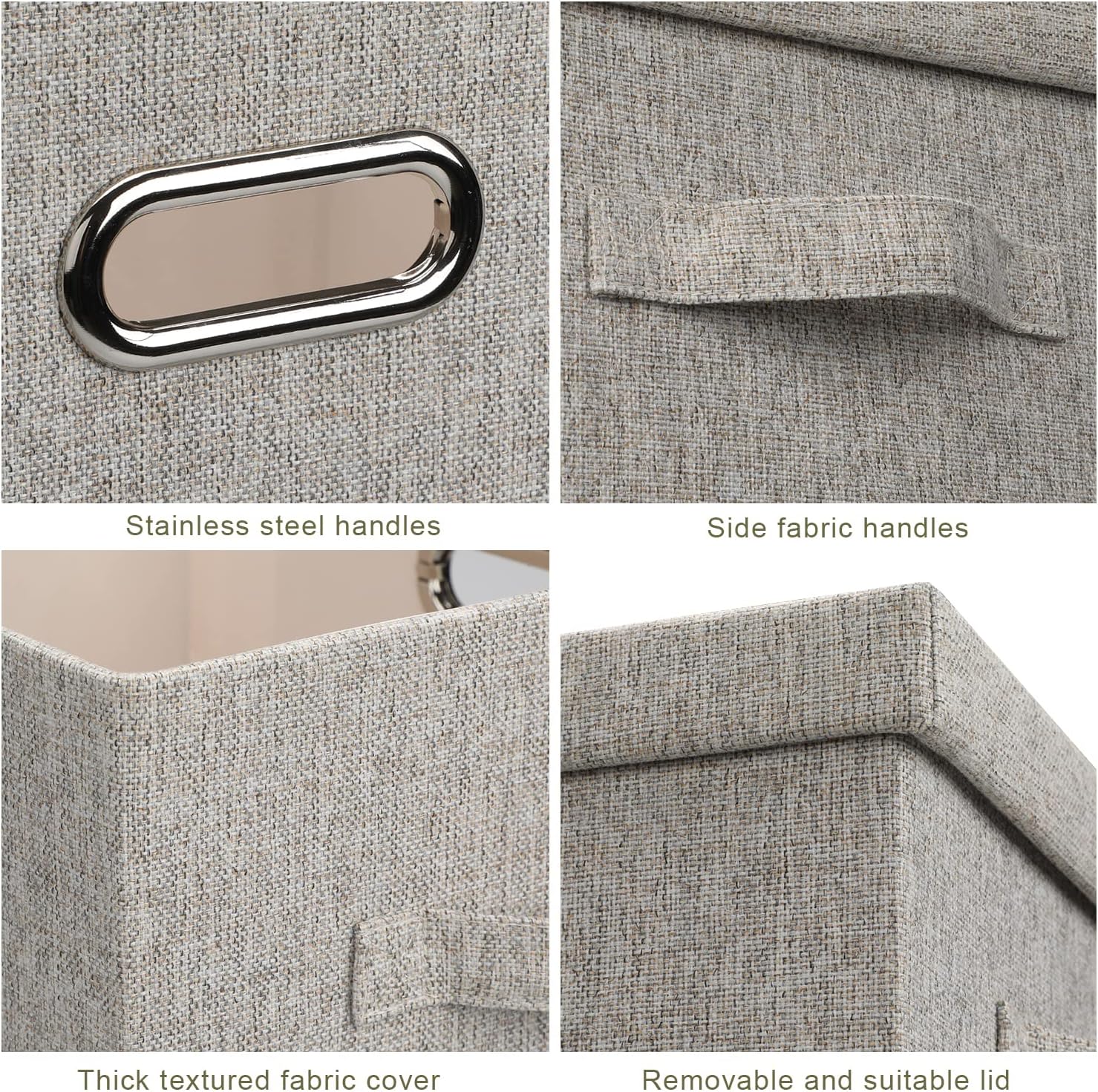 Large 17 36 Quart Collapsible Stackable Storage Bins with Lids, 1 Pack Beige Foldable Fabric Closet Storage Boxes with Lids, 4 Handles Toy Heavyduty Dark Gray Linen Storage Cube Box