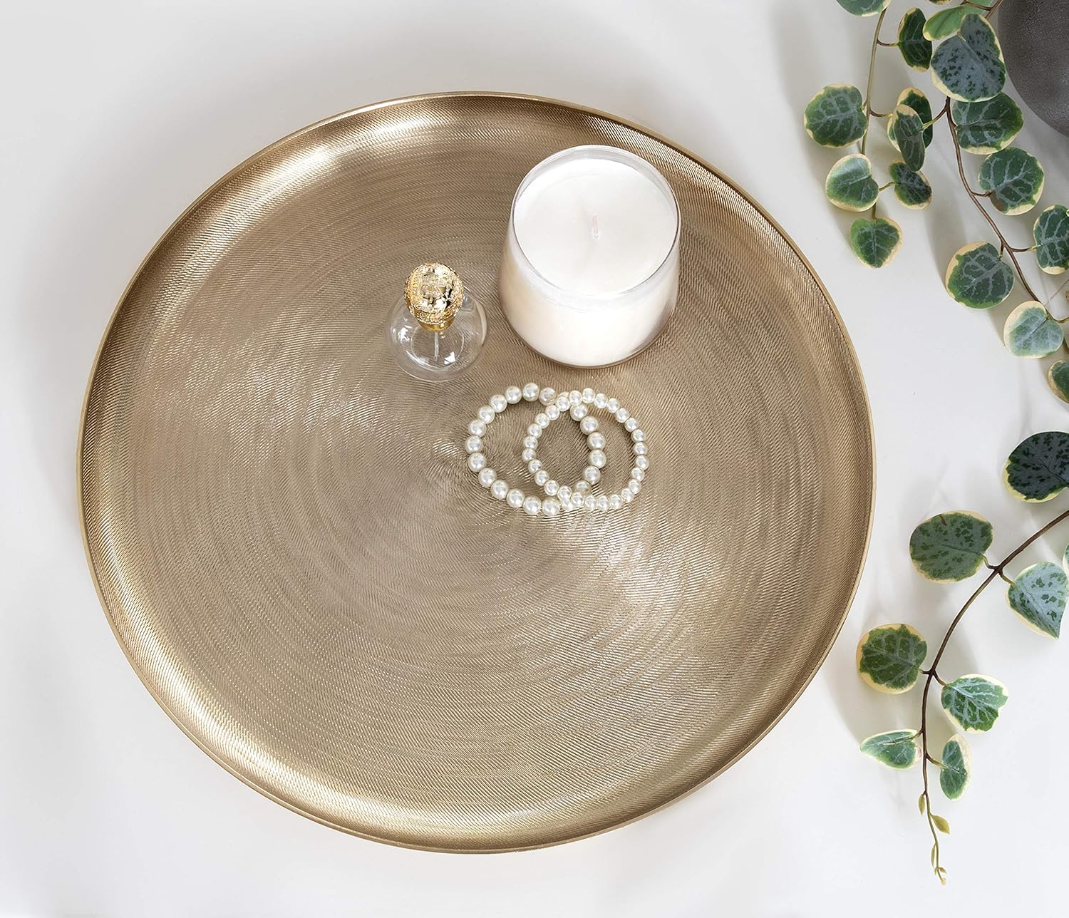 Kate and Laurel Stovring Mid-Century Tray, 16 Inch Diameter, Gold, Modern Tray for Serving, Storage, and Display