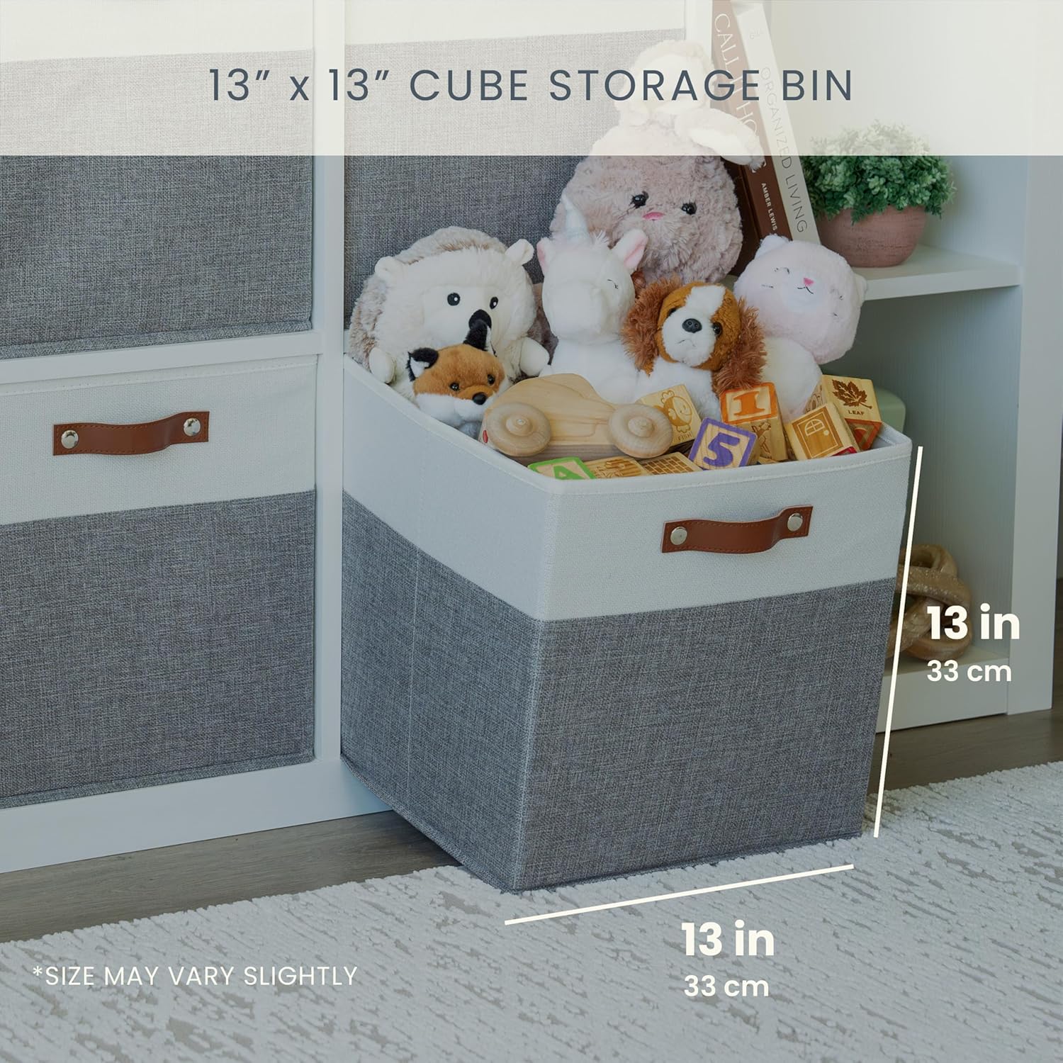 OrganiHaus 13" x 13" x 13" Cube Fabric Storage Bins Set of 4, Fabric Storage Cubes w/ Vegan Handles, 13 inch Collapsible Bins for Clothes & Toys Organizer, 13x13 Basket for Decor - Grey/White