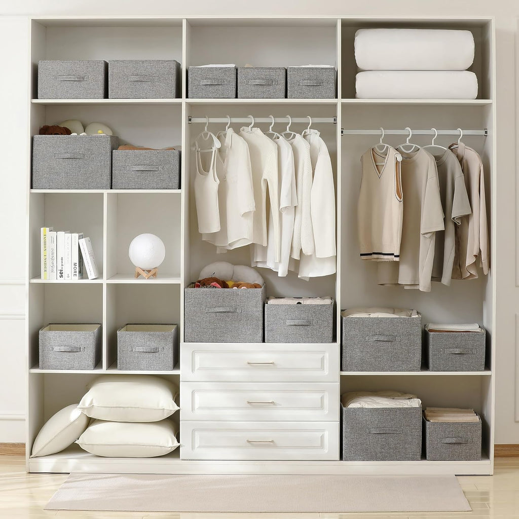 Linen Folding Storage Bins, 3 Pack Large Storage Baskets, Washable, Clothing Storage Bins with Handle, Closet Organizer for Storage Sweater,Sheets(dark grey, 18½"x13½"x8½")