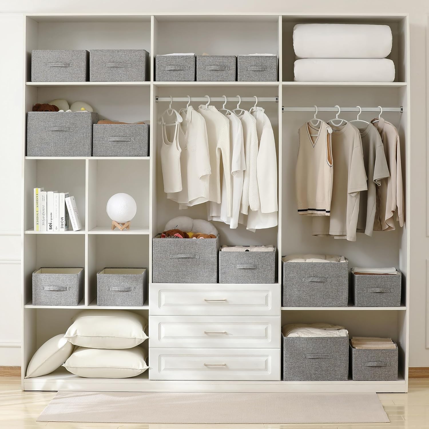 Linen Folding Storage Bins, 3 Pack Large Storage Baskets, Washable, Clothing Storage Bins with Handle, Closet Organizer for Storage Sweater,Sheets(dark grey, 18½"x13½"x8½")