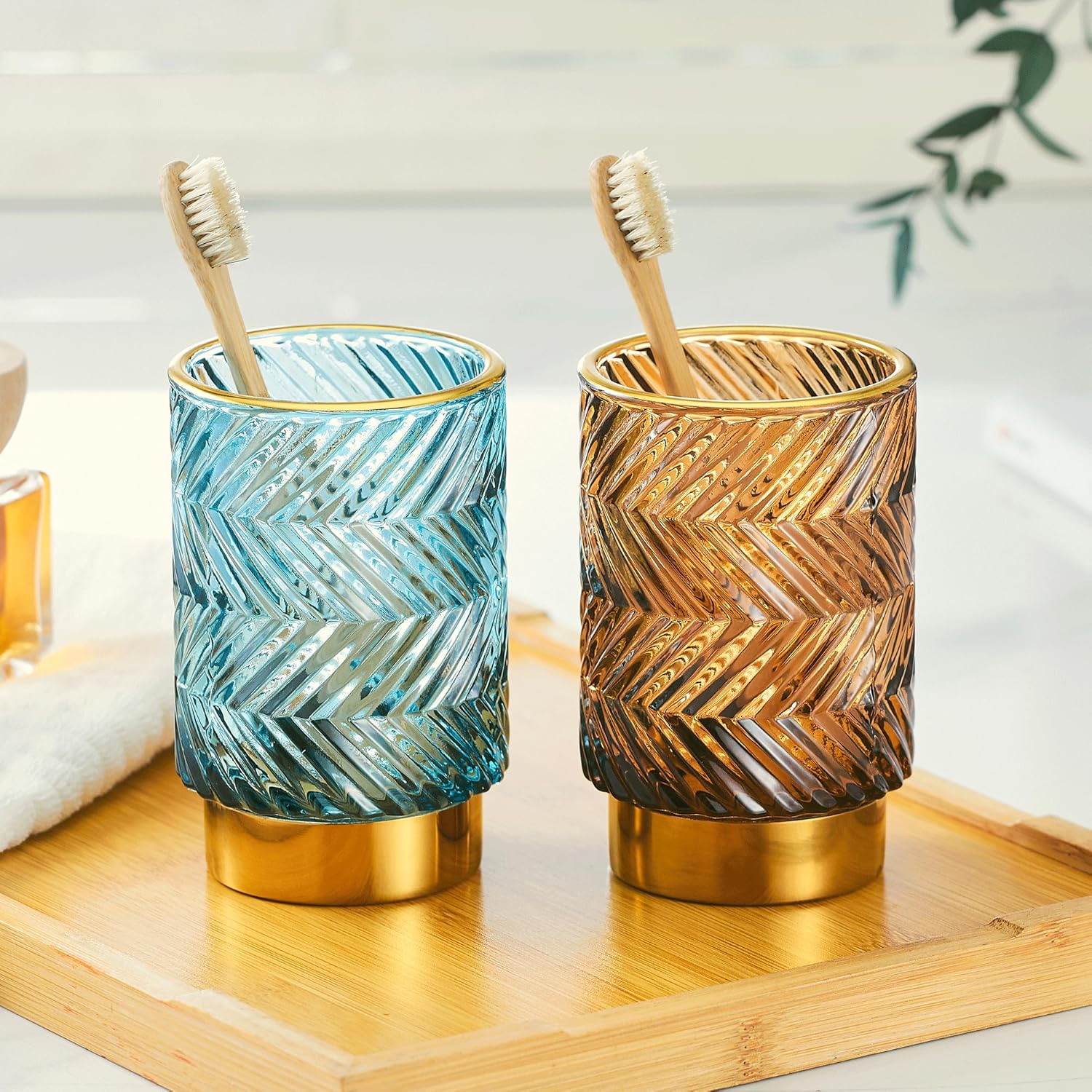 Makeup Brush Holder Organizer,Toothbrush Holders,Desk Pen Pencil Holder,Multifunctional Vintage Glass Brush Cup（A40-5-US）