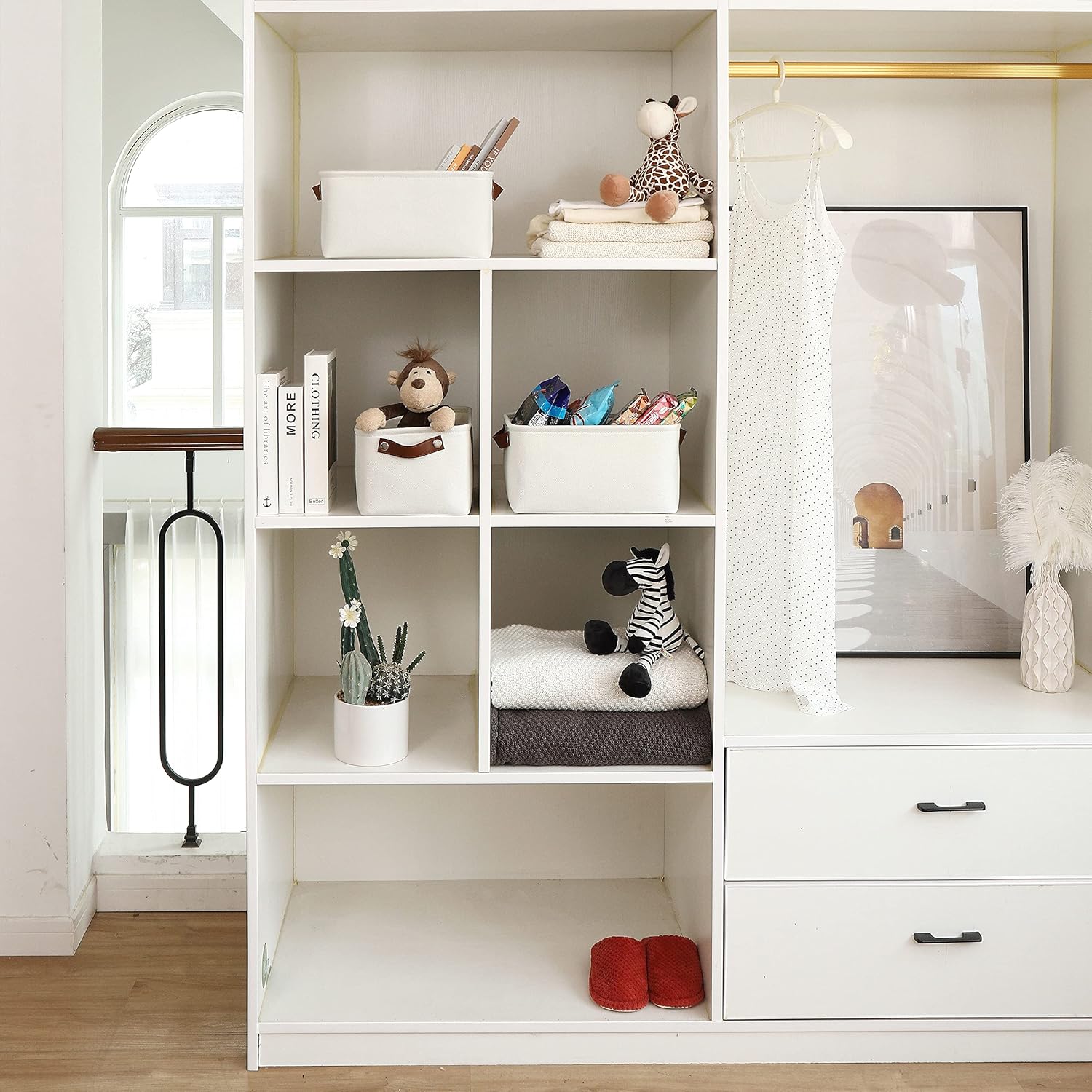 OrganiHaus Small Fabric Storage Baskets for Shelves 3 Pack, 12x08in Closet Storage Bins for Shelves, Canvas Baskets for Organizing, Linen Closet Organizers, Cloth Basket, Off-White