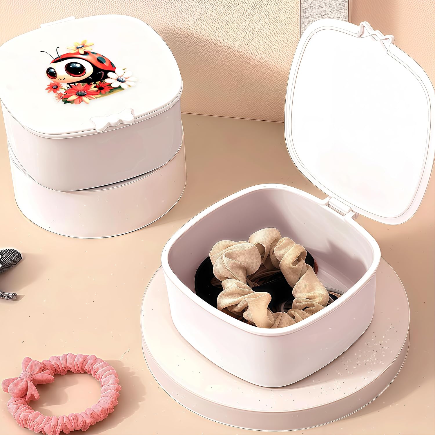 Small Hair Accessories Organizer Box For Girls Kids Teens Women, Hair clips/Ties/bands/pins/barrettes/scrunchies Organizer and Storage! (Ladybugs)