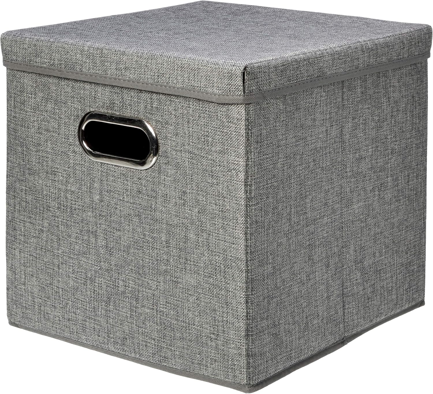 Amazon Basics Foldable Burlap Cloth Cube Storage Bin with Lid, Stackable and Sturdy, Gray, Set of 2