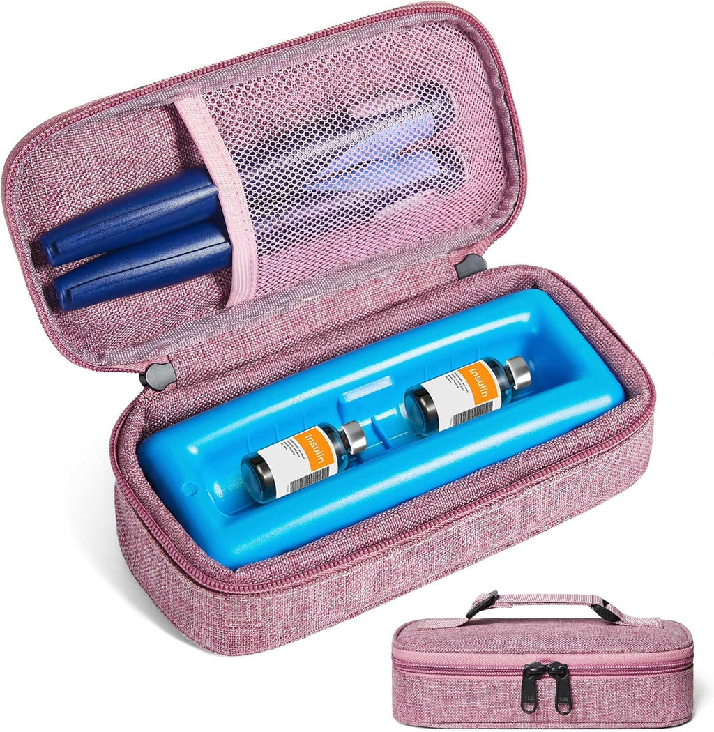 Insulin Vial Cooler Travel Case TSA Approved 300g Reusable Ice Brick Insulin Pen Case Holds 2 Pens and 2 Vials Long Lasting Medicine Cooler for Travel Camping and Outdoor Activities (Red)