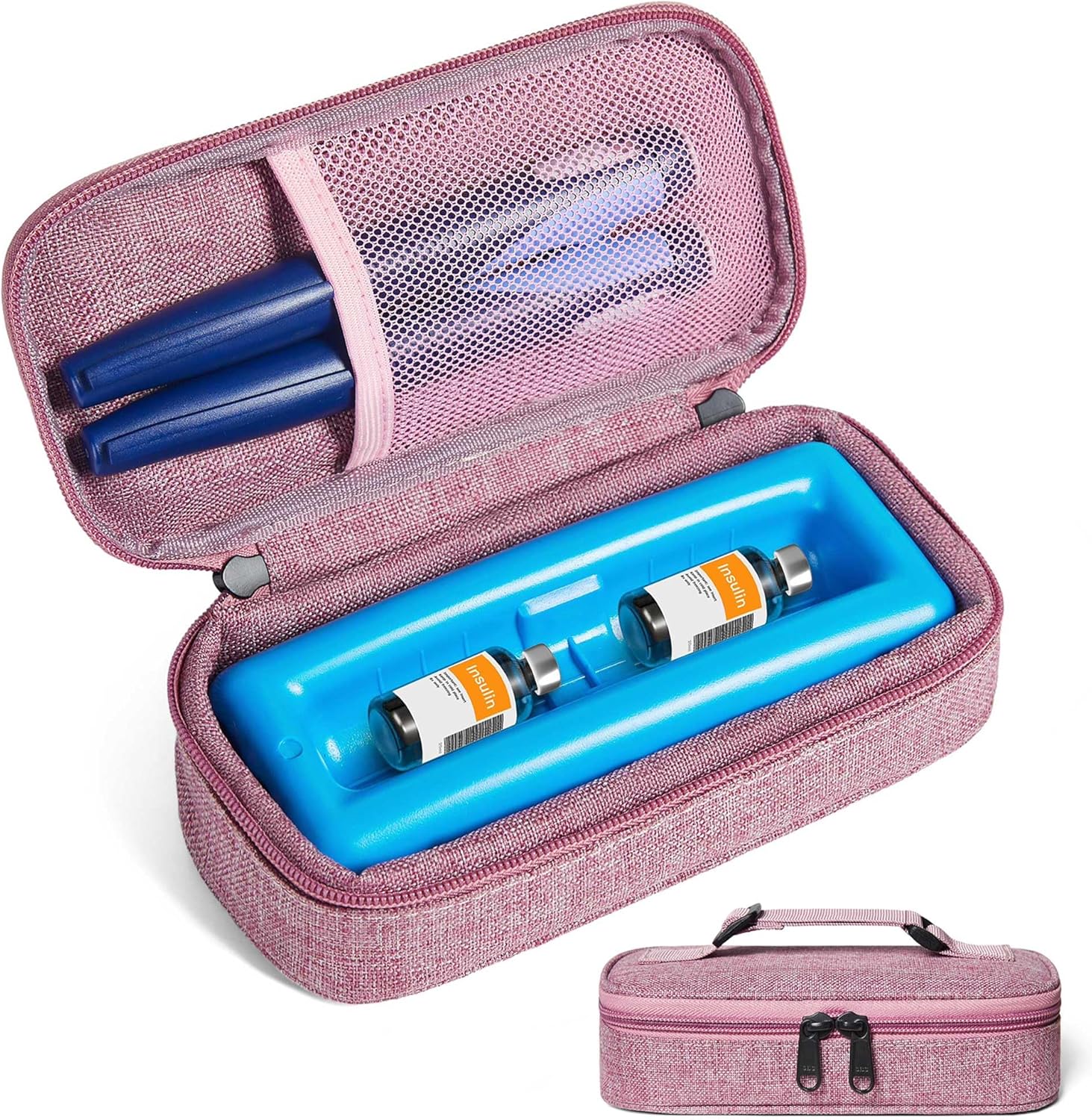 Insulin Vial Cooler Travel Case TSA Approved 300g Reusable Ice Brick Insulin Pen Case Holds 2 Pens and 2 Vials Long Lasting Medicine Cooler for Travel Camping and Outdoor Activities (Red)
