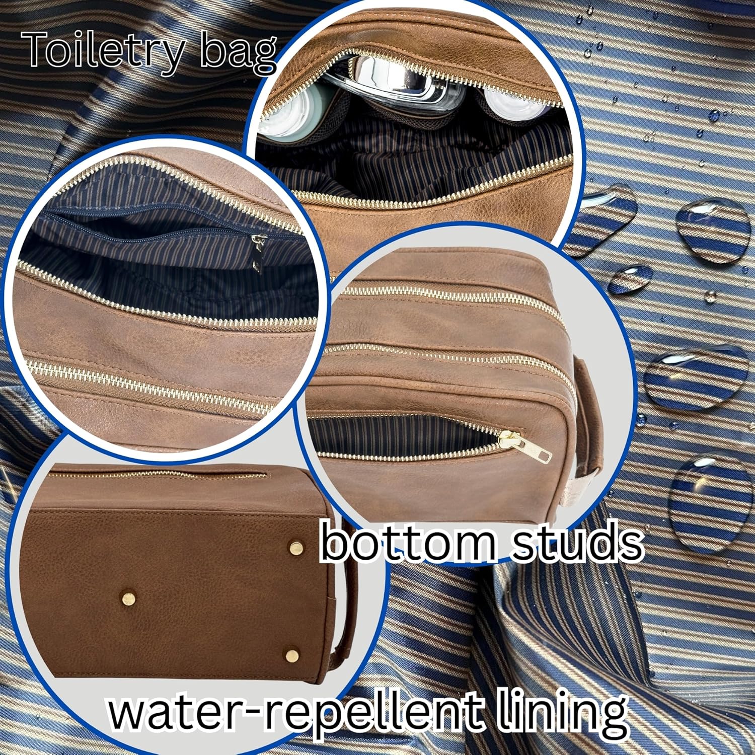 Dopp Gift Large Travel Toiletry Bag Premium Quality PU Leather Two compartments YKK Zippers Water-resistant Bottom Studs Mesh Pockets Durable Cosmetic Organizer BROWN