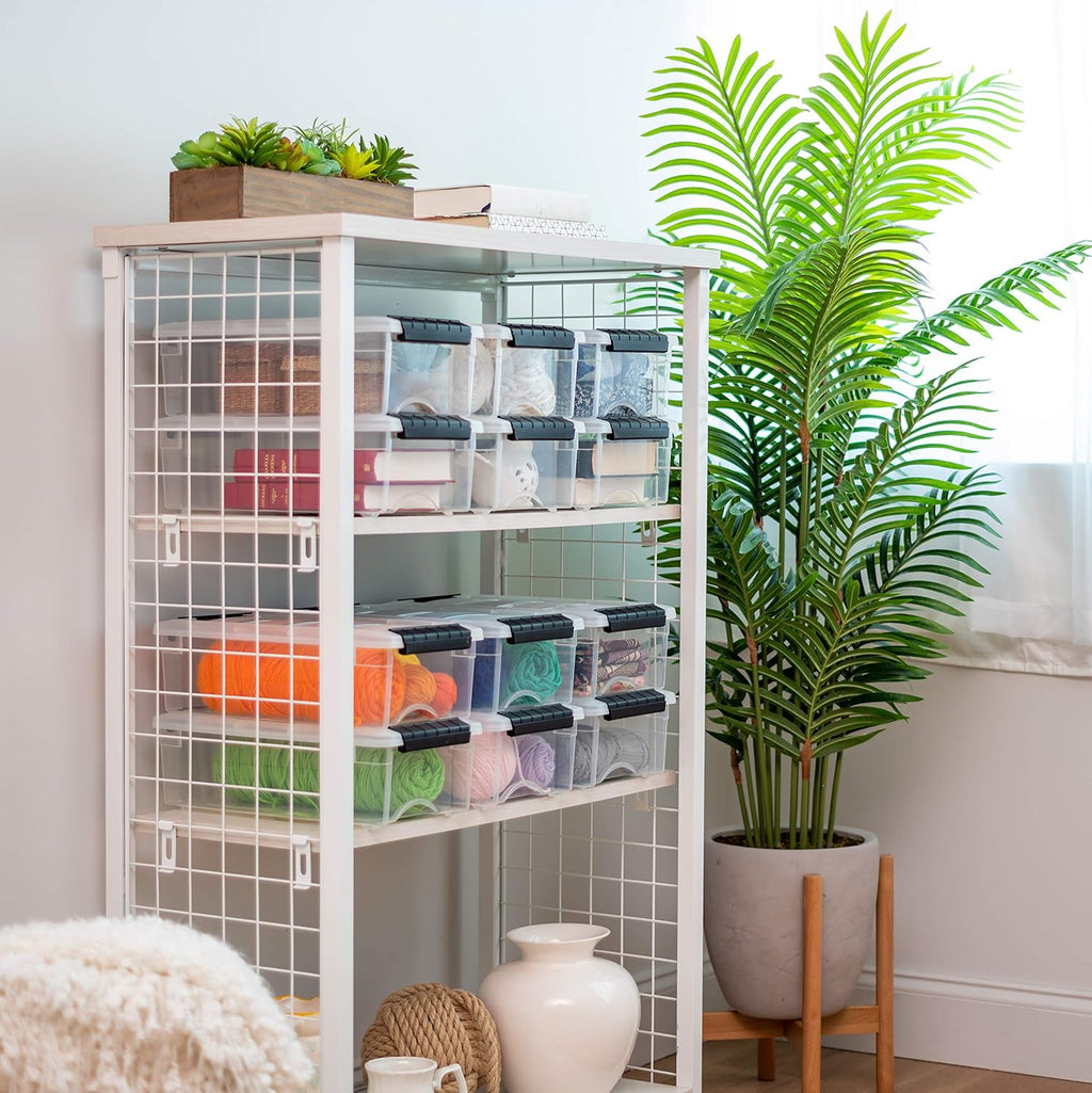 IRIS USA 6-Pack Storage Bins with Lids, 6 Quart, Made in USA Stackable See-Through Organizing Solution Latches Durable Nestable Containers Secure Pull Handle, BPA-Free Plastic