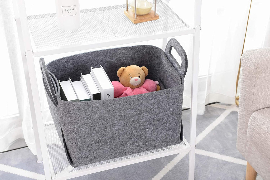 Minoisome Storage Basket Felt Storage Bin Collapsible& Convenient Box Organizer with Carry Handles for Office Bedroom Closet Babies Nursery Toys Laundry (Gray, 15.7inch（L）×11inch（W）×10inch（H）)