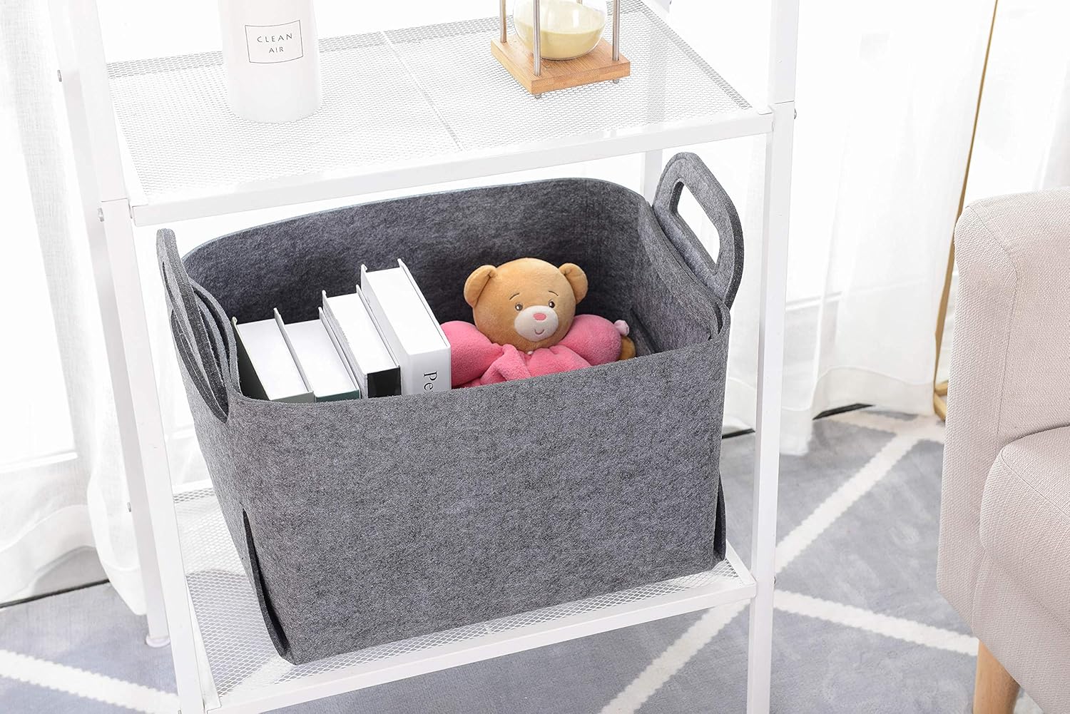 Minoisome Storage Basket Felt Storage Bin Collapsible& Convenient Box Organizer with Carry Handles for Office Bedroom Closet Babies Nursery Toys Laundry (Gray, 15.7inch（L）×11inch（W）×10inch（H）)