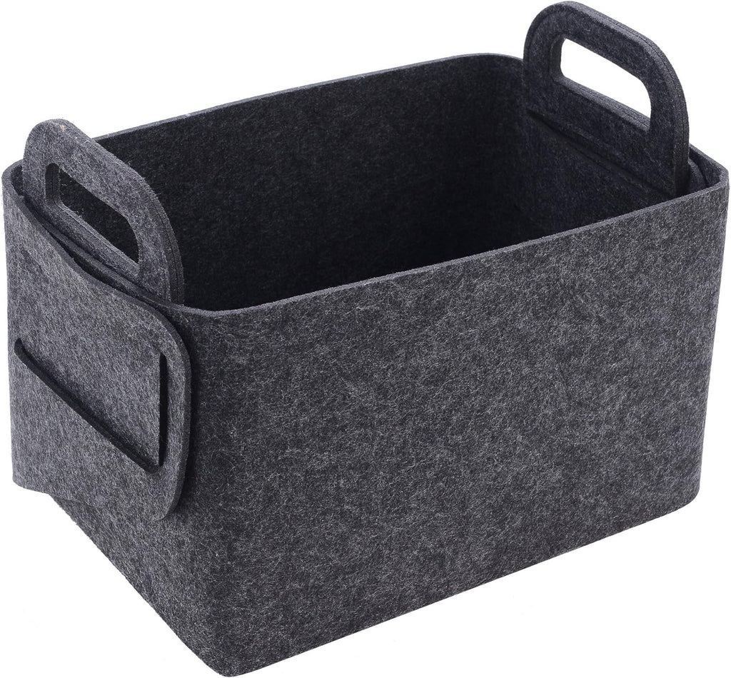 Minoisome Storage Basket Felt Storage Bin Collapsible& Convenient Box Organizer with Carry Handles for Office Bedroom Closet Babies Nursery Toys Laundry (Dark grey, 13.8inch（L）×9.5inch（W）×8.3inch（H）)