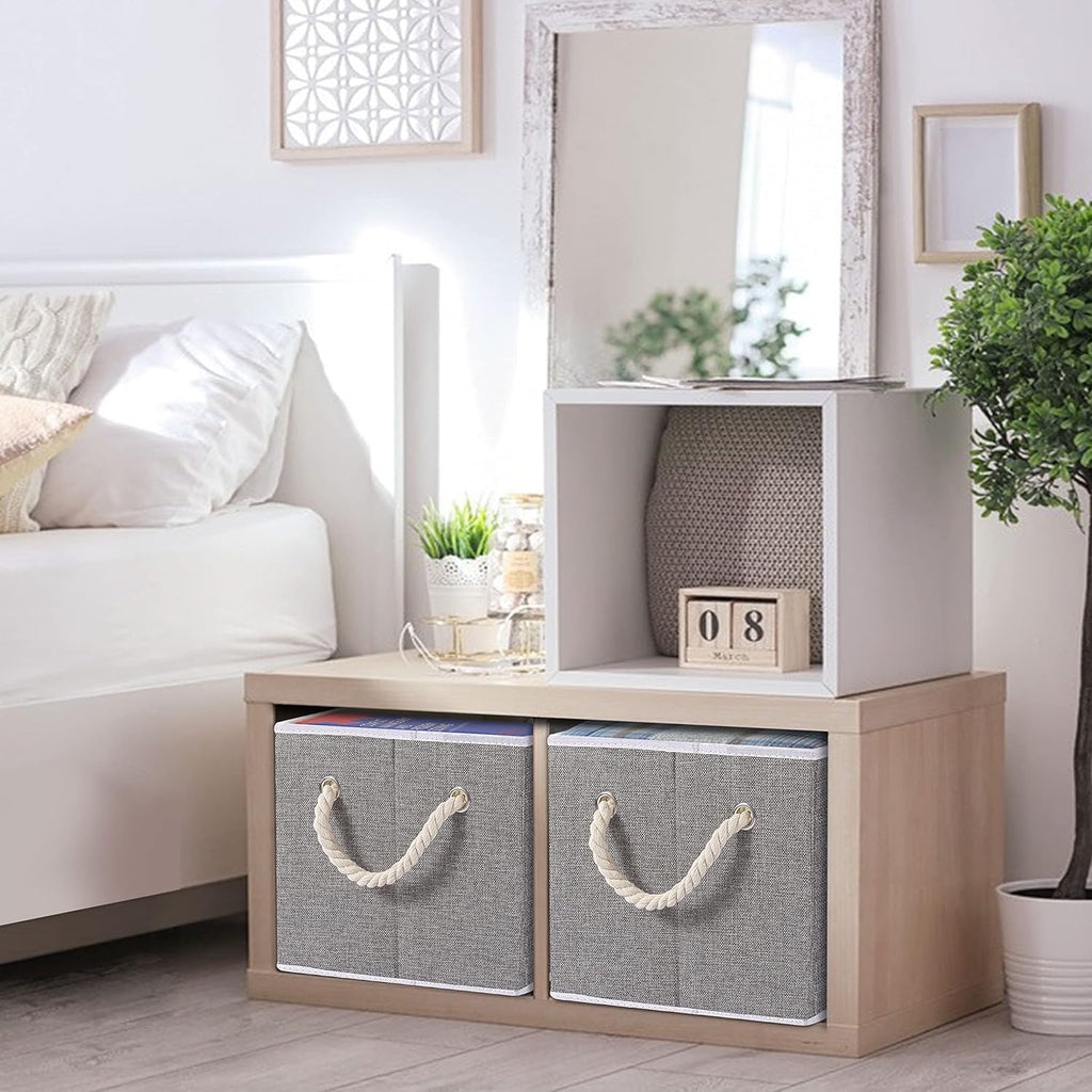 Yawinhe Foldable Storage Basket 5-Pack, Large Fabric Bins with Rope Handle, Used for Organizing Shelves, Closets, Clothes, 12.99''Lx9.05''Wx7.87''H, Grey