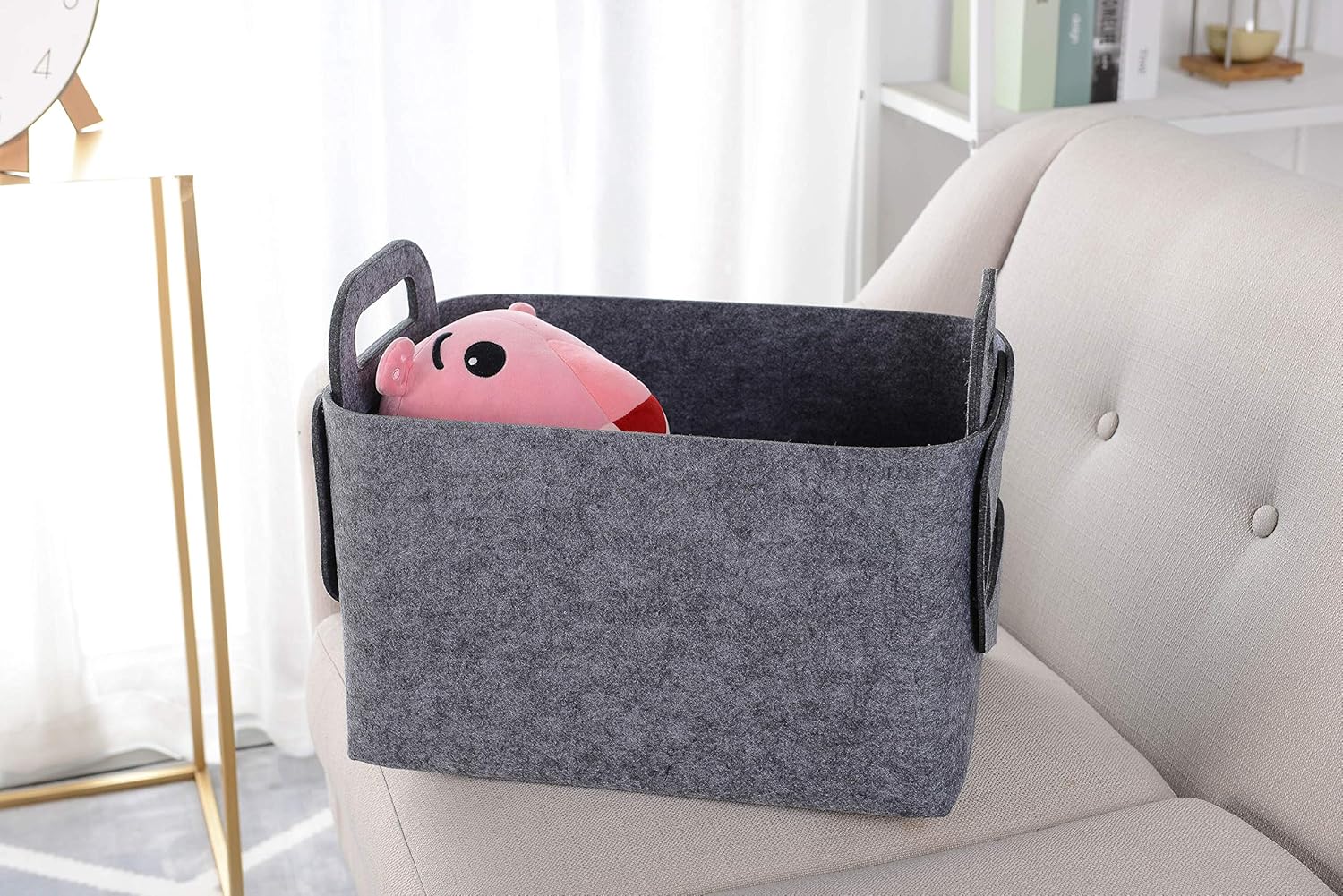 Minoisome Storage Basket Felt Storage Bin Collapsible& Convenient Box Organizer with Carry Handles for Office Bedroom Closet Babies Nursery Toys Laundry (Grey, 17.9inch（L）×12.2inch（W）×11.6inch（H）)