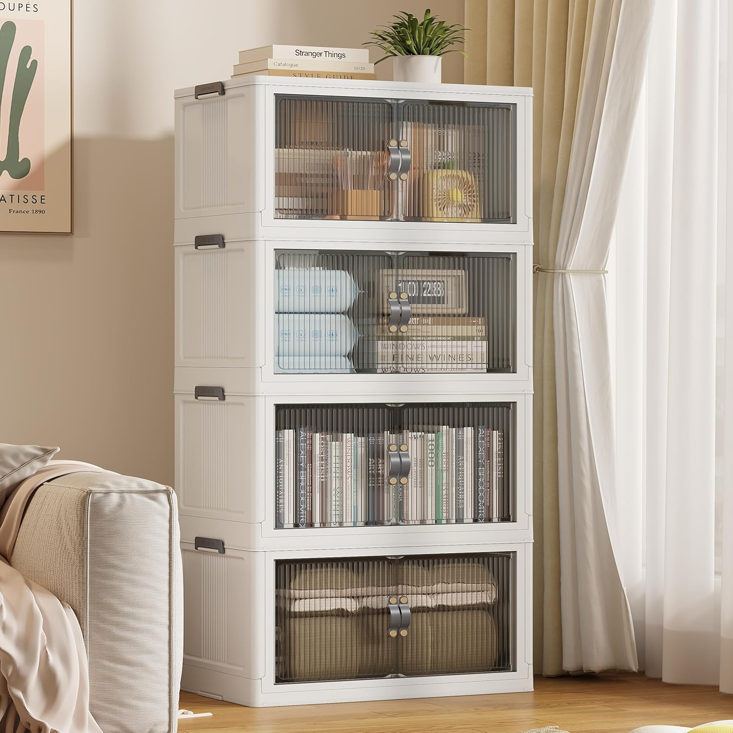 SAILUN 116Gal/464Qt Stackable Storage Bins Folding Collapsible Storage Bins with Lid, Closet Organizers and Storage,Grey 26" W x 17" D x 56.7" H