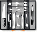 1 Pcs Utensil Drawer Silverware Organizer, Metal Mesh Expandable 13" ~24" Kitchen Drawer Organizer, 7-9 Slots Cutlery Tray Dividers for Kitchen Flatware Christmas Housewarming Gift (Black)