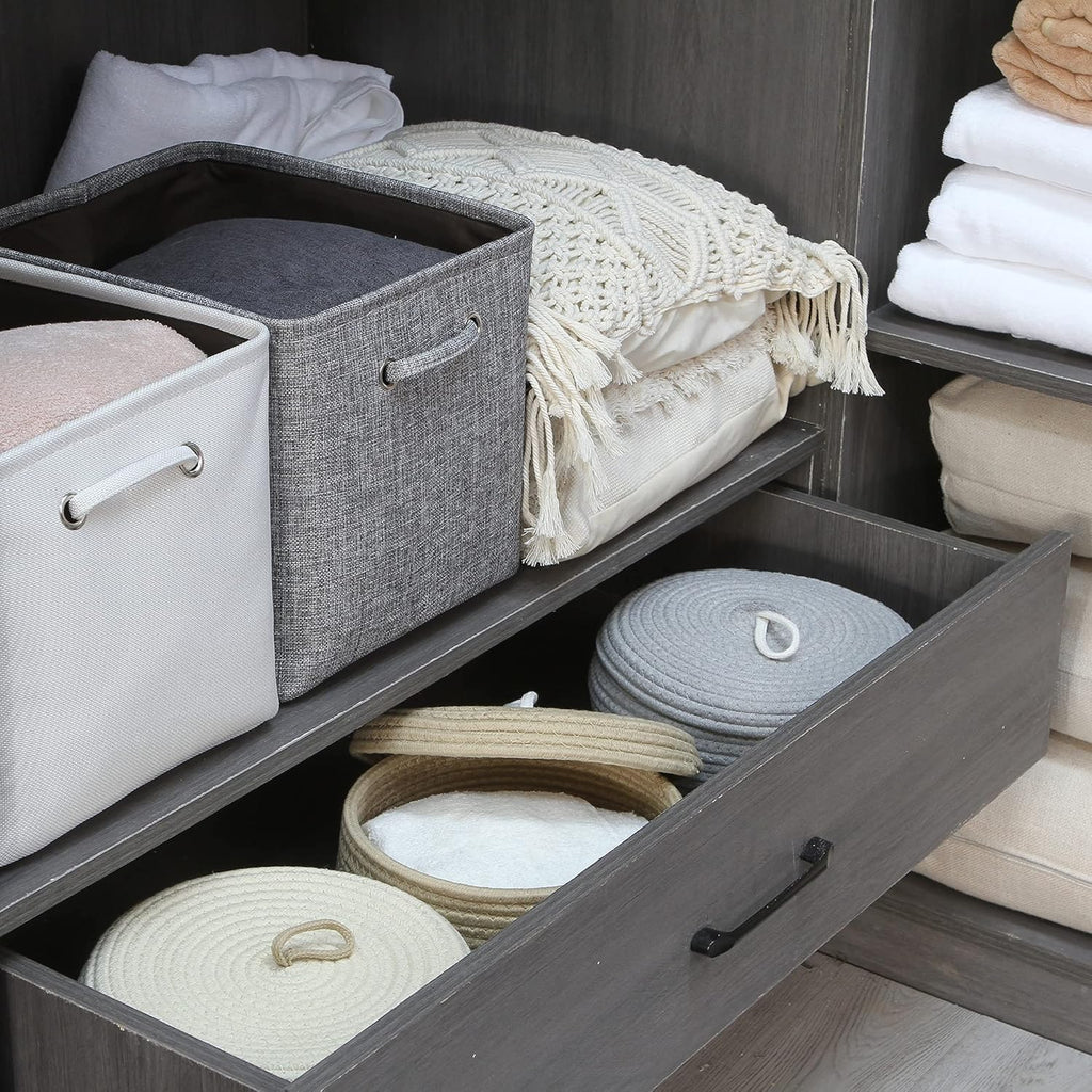 Sea Team Round Cotton Rope Storage Basket with Lid, Decorative Woven Storage Bin, Pot, Caddy, Organizer, Container for Snacks, Towels, Plants, 10 x 4.5 Inches (Small, Shallow, Cream)