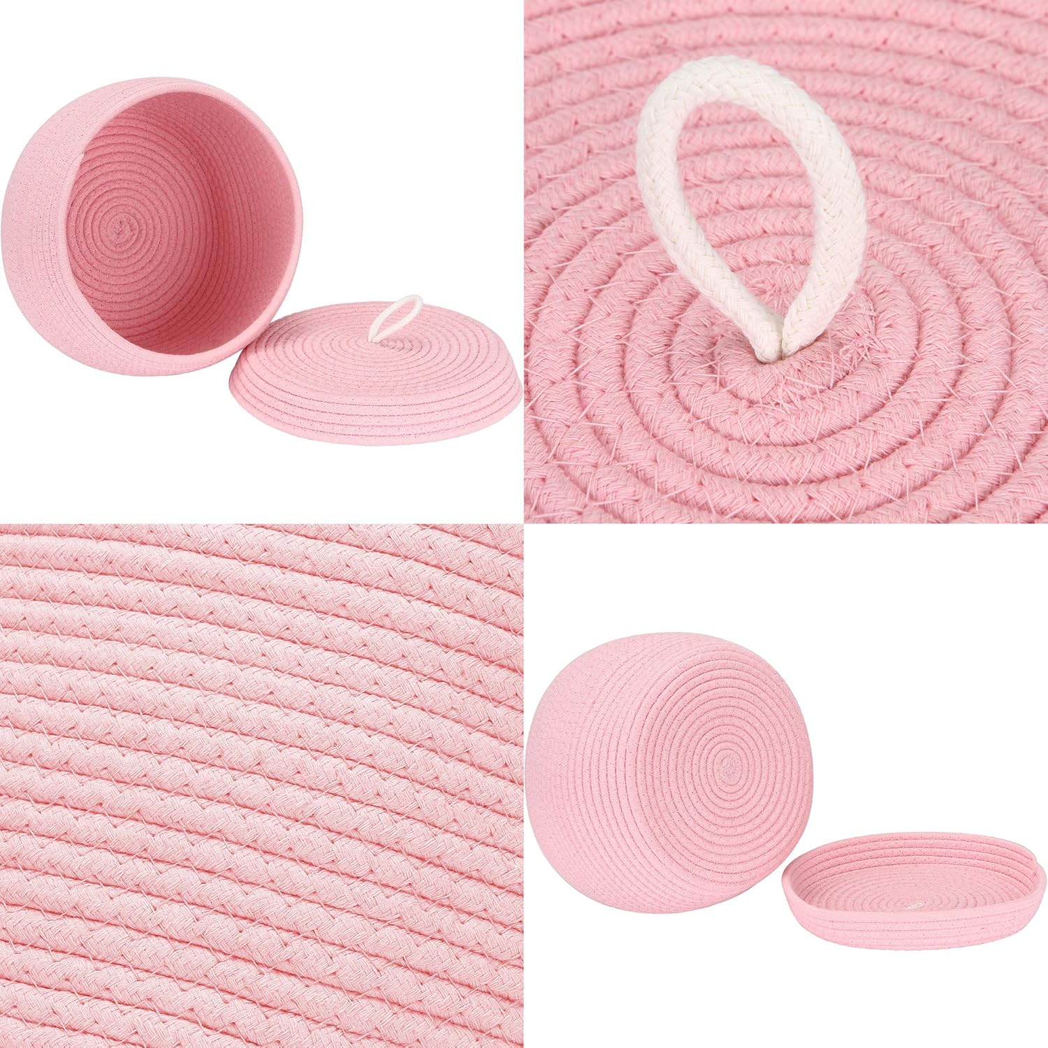 Sea Team Round Cotton Rope Storage Basket with Lid, Decorative Woven Storage Bin, Pot, Caddy, Organizer, Container for Snacks, Towels, Plants, 10 x 7.5 Inches (Small, Pink)