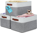 OrganiHaus Large Fabric Storage Baskets for Shelves 3 Pack, 15x11in Closet Storage Bins for Shelves, Canvas Baskets for Organizing, Linen Closet Organizers, Cloth Basket, Gray/Off-White