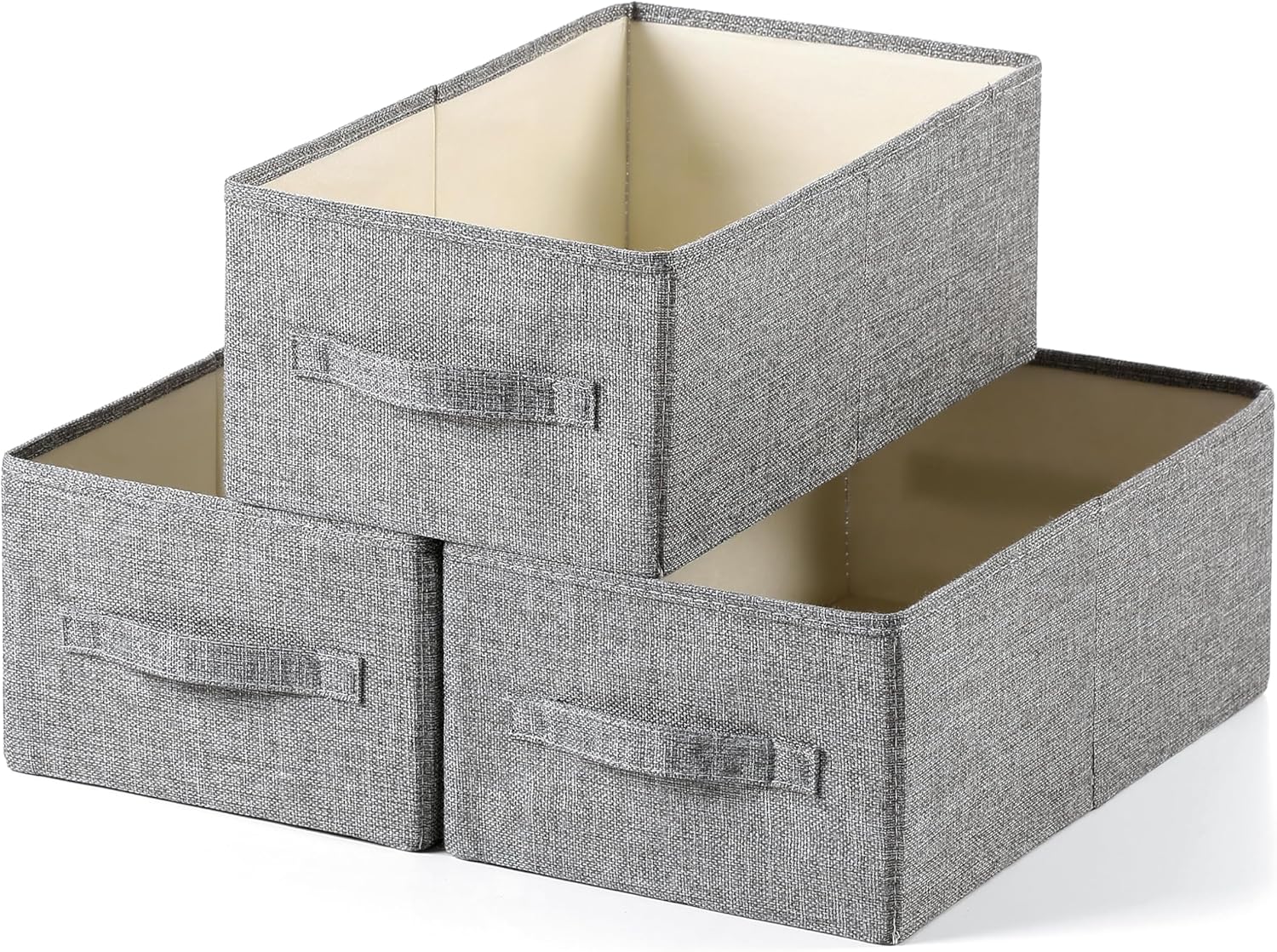 Linen Folding Storage Bins, 3 Pack Large Storage Baskets, Washable, Clothing Storage Bins with Handle, Closet Organizer for Storage Sweater,Sheets(dark grey, 16"x9½"x6¾")