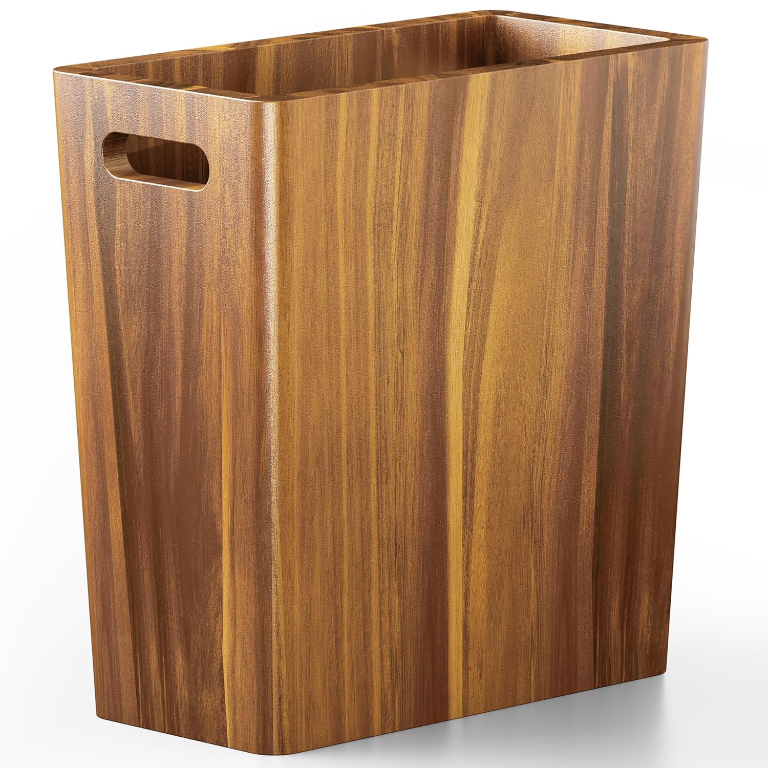 BLUEWEST 2.6 Gallons Wooden Wastebaskets – Solid Acacia Wood Trash Can with Handles, Rectangular Bin for Bathroom, Bedroom, Kitchen, Office – Brown Decorative Basket for Living Room or Under Counter