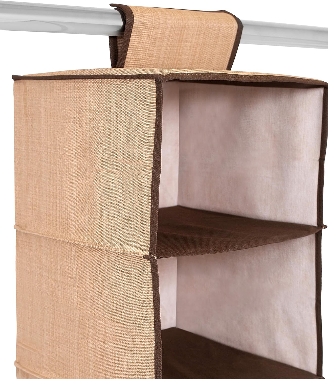 Internet's Best Hanging Closet Organizer - 6 Shelf - Clothing Sweaters Shoes Accessories Storage - Brown - College Dorm Kids Room Essential - Beige