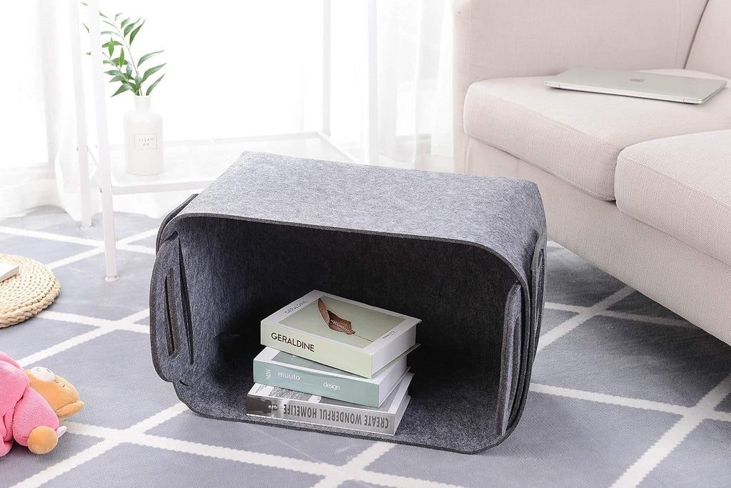 Minoisome Storage Basket Felt Storage Bin Collapsible& Convenient Box Organizer with Carry Handles for Office Bedroom Closet Babies Nursery Toys Laundry (Grey, 17.9inch（L）×12.2inch（W）×11.6inch（H）)