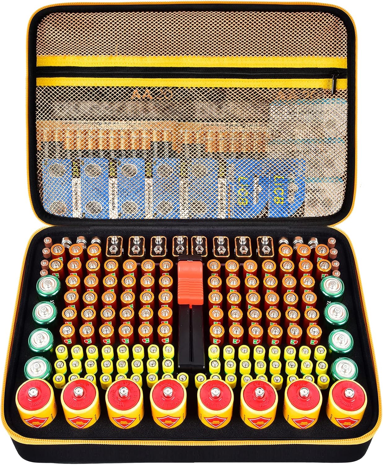 ANKHOH Battery Organizer Storage Case with Tester, Batteries Holder Box Carrying Container Bag, Garage Vault Organization Holds 162+ Battery Variety Pack AA AAA AAAA C D 9V 3V Lithium(No Batteries)