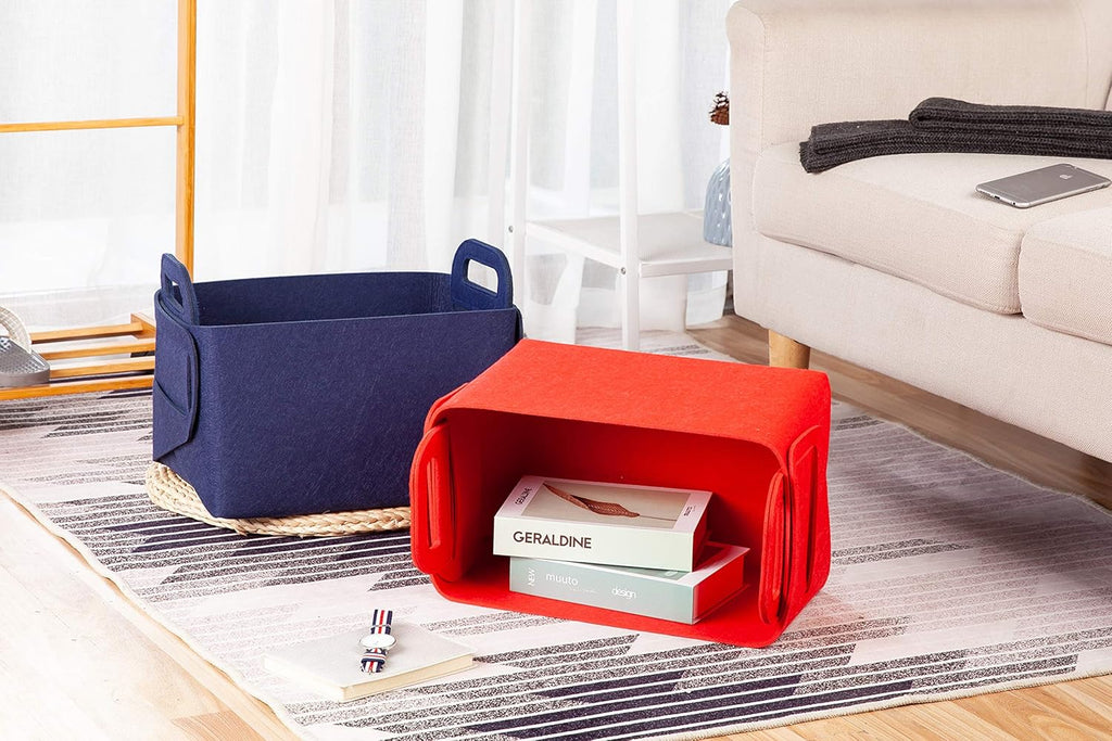 Minoisome Storage Basket Felt Storage Bin Collapsible& Convenient Box Organizer with Carry Handles for Office Bedroom Closet Babies Nursery Toys Laundry (Red, 13.8inch（L）×9.5inch（W）×8.3inch（H）)