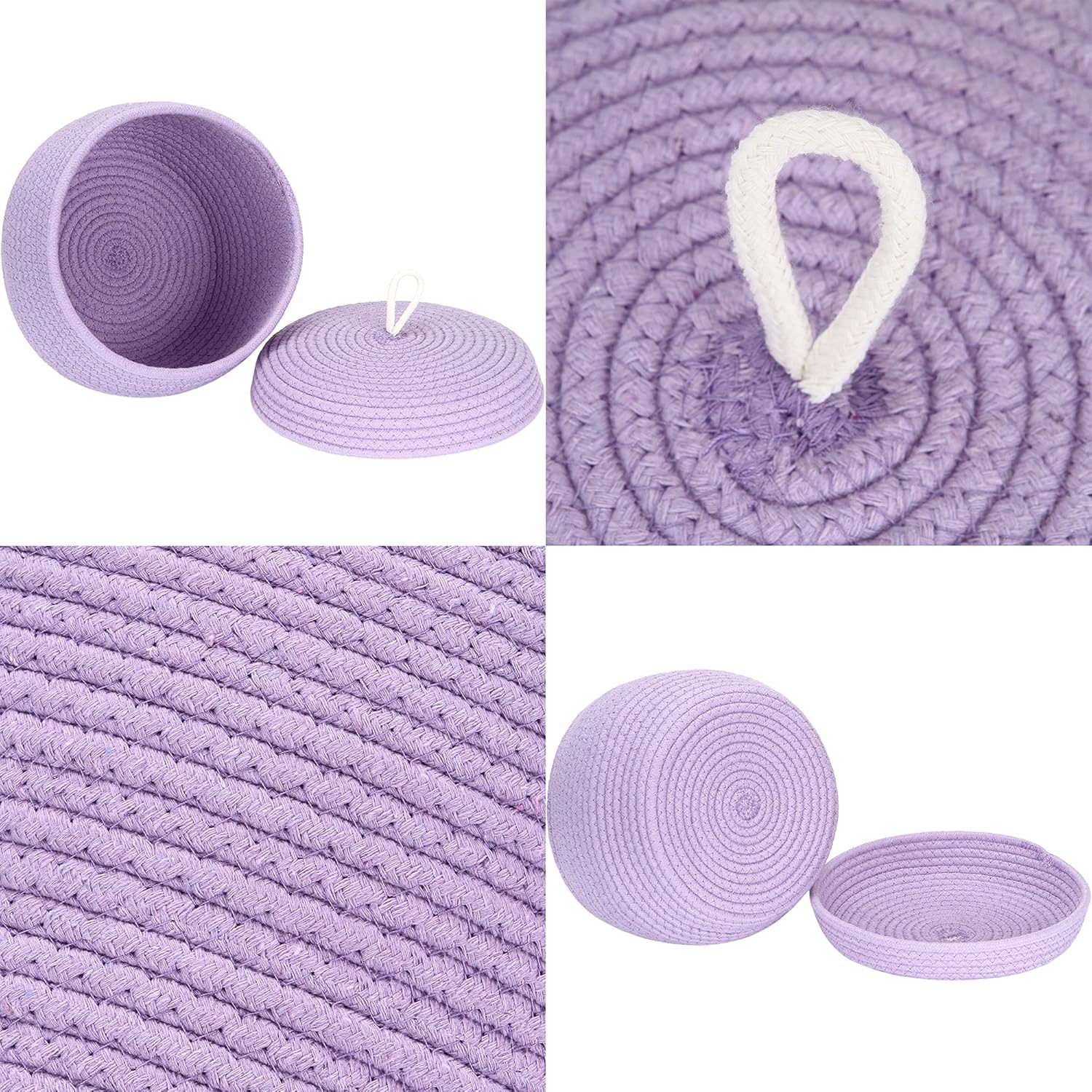 Sea Team Round Cotton Rope Storage Basket with Lid, Decorative Woven Storage Bin, Pot, Caddy, Organizer, Container for Snacks, Towels, Plants, 10 x 7.5 Inches (Small, Lavender)