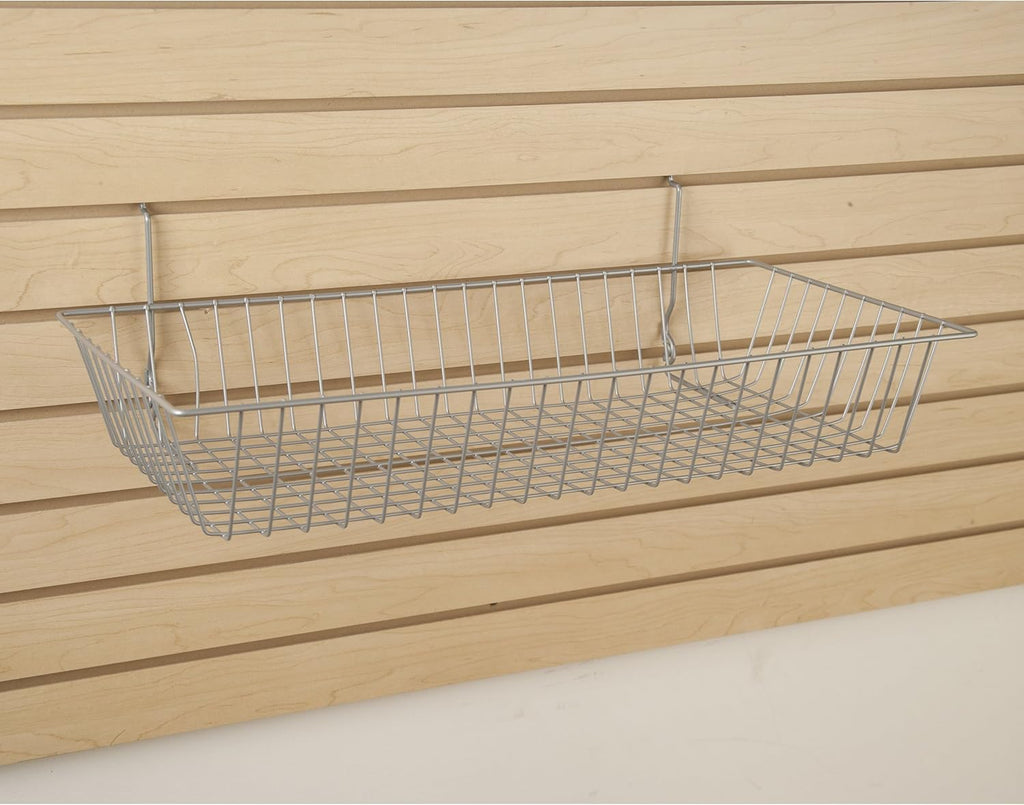 Only Garment Racks #5624C (Pack of 6) Chrome Wire Baskets for Grid Wall, Slat Wall or Pegboard - Merchandiser Baskets, Chrome Wire Basket 24" L x 12" D x 4" H (Set of 6) (Pack of 6)