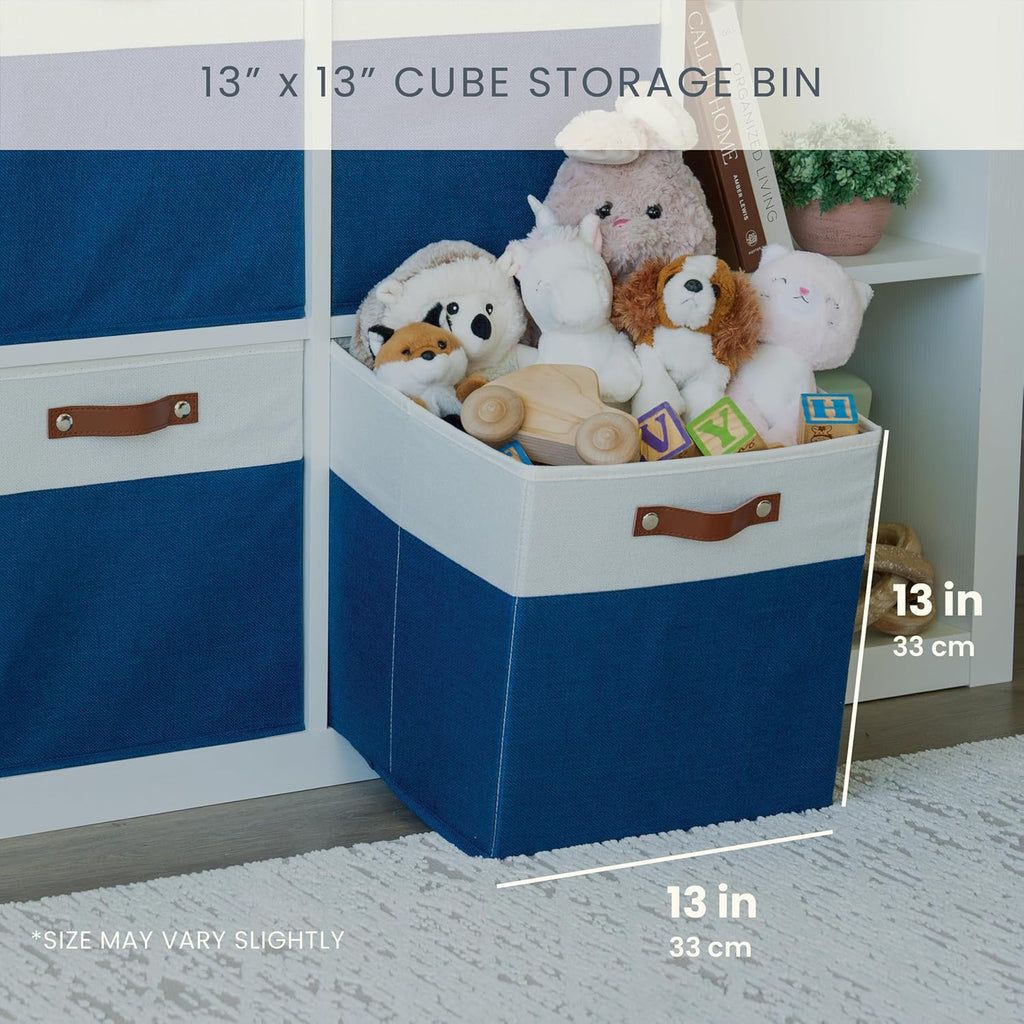 OrganiHaus 13" x 13" x 13" Cube Fabric Storage Bins Set of 4, Fabric Storage Cubes w/ Vegan Handles, 13 inch Collapsible Bins for Clothes & Toy Organizer, 13x13 Basket for Decor - Navy Blue
