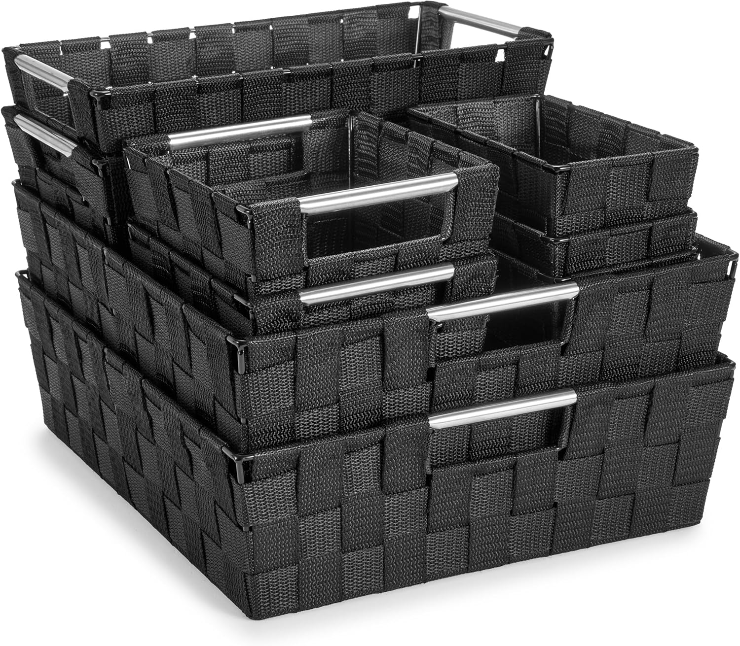 Sorbus Set of 9 Woven Storage Baskets – Mesh Hand-Woven Baskets for Organizing, Fabric Storage Bins for Linen Closet Organizer, Storage Baskets for Shelves, Home Organization and Decor (Black)