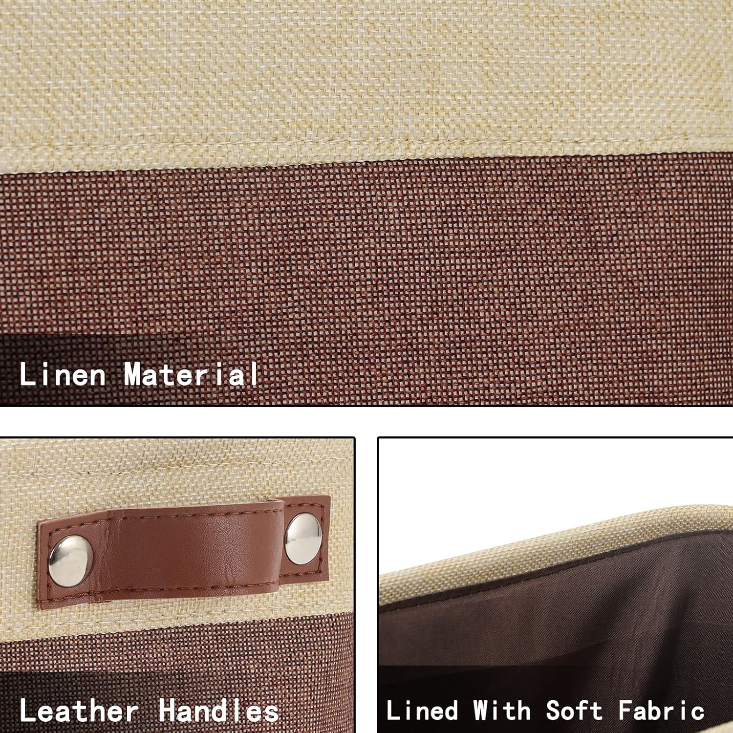 HNZIGE Foldable Fabric Storage Baskets for Shelves(6pack) Small Bins with Handles, Canvas Baskets for Gifts Empty With Handles for Closet Nursery Home Shelves Toy (Gold&Brown, 11.8" x 7.8" x 5.1")