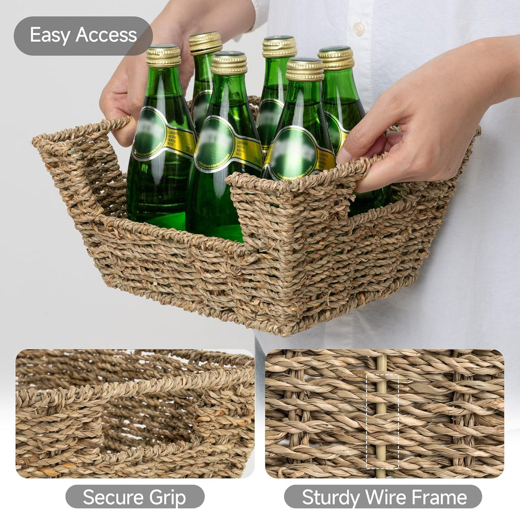StorageWorks Small Pantry Baskets for Patato and Onion Storage, Wicker Baskets for Organizing with Built-in Handles, Seagrass Pantry Organizers and Storage for Shelves, Countertop, 2 Pack