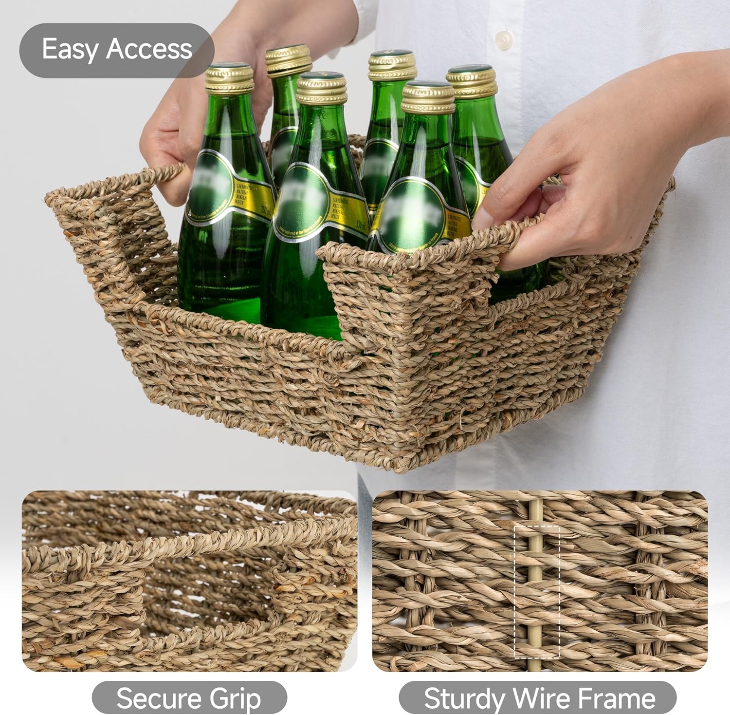 StorageWorks Small Pantry Baskets for Patato and Onion Storage, Wicker Baskets for Organizing with Built-in Handles, Seagrass Pantry Organizers and Storage for Shelves, Countertop, 2 Pack