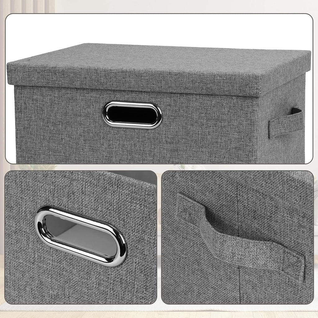 Medium 15" 21 Quart Collapsible Stackable Storage Bins with Lids, 3 Packs Grey Foldable Fabric Closet Boxes Heavy-duty Linen Cube Baskets Container for Bedroom Office (15 x 11 x 8)