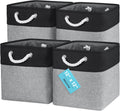 OrganiHaus 12x12 Cube Storage Bins 4 Pack, Foldable Cube Storage Organizer w/ Rope Handles, Collapsible Fabric Bins for Toys, Clothes & Closet Organization, Fabric Square Baskets - Gray/Black