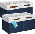 OrganiHaus 12" x 12" x 12" Fabric Cube Storage Bins - Set of 4, Cube Fabric Organizer Bins with Vegan Handles, Kallax Storage Cubes, 12 Inch Cubic Baskets for Shelves - Navy Blue
