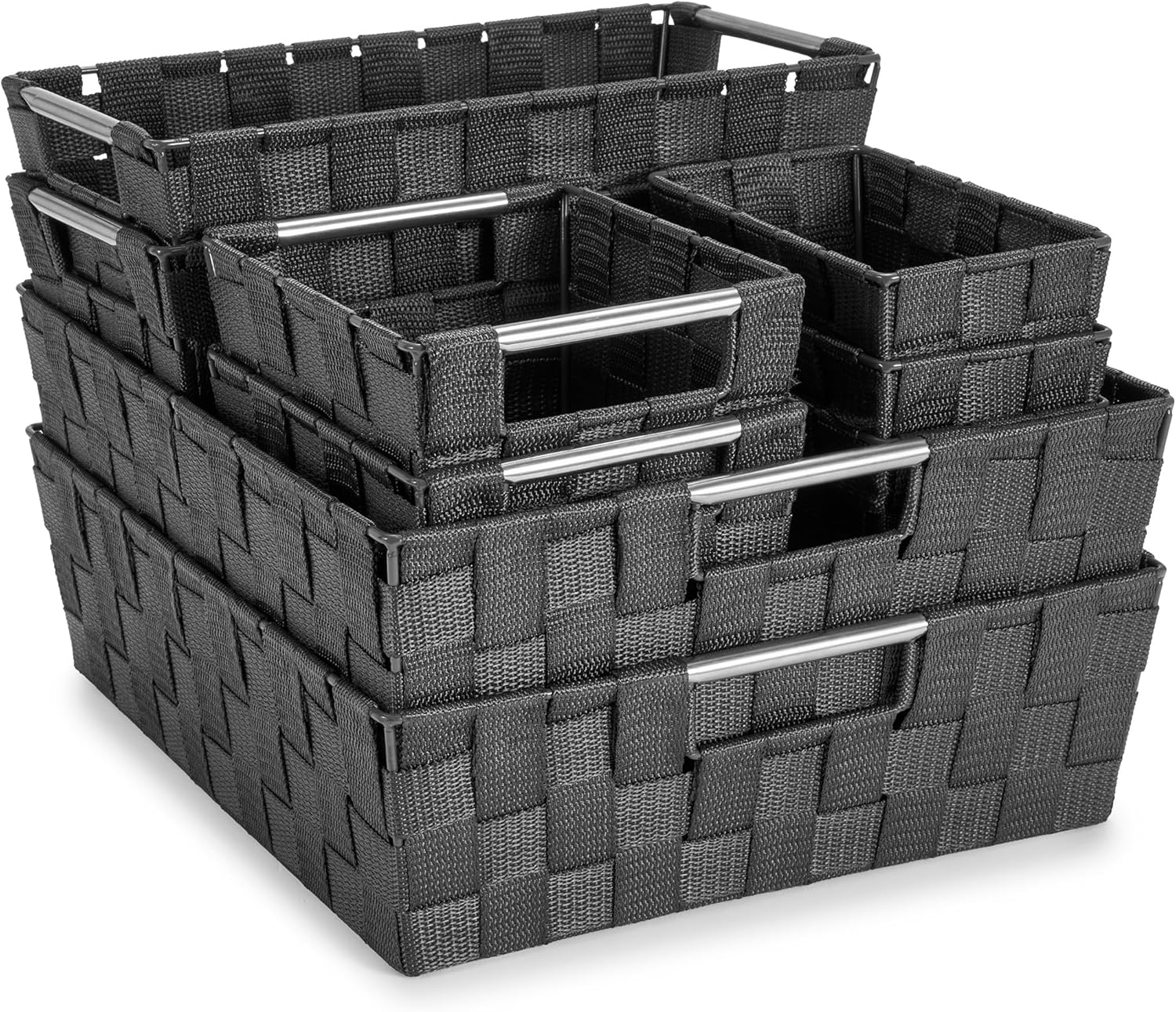 Sorbus Set of 9 Woven Storage Baskets – Mesh Hand-Woven Baskets for Organizing, Fabric Storage Bins for Linen Closet Organizer, Storage Baskets for Shelves, Home Organization and Decor (Gray)