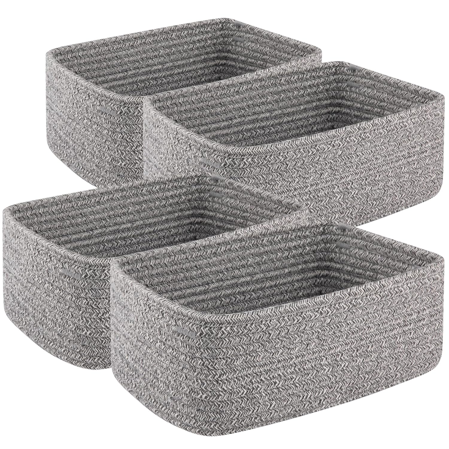 4 Pack Small Storage Shelf Baskets for Organizing, Mini Woven Rope Storage Bins for Towels, Cute Decorative Closet Organizer，Baby Nursery, Gift Empty Baskets -11.81''Lx7.87''Wx4.72''H-Grey