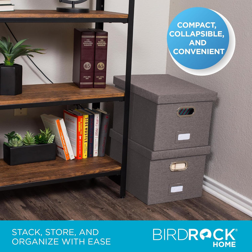 Internet's Best Collapsible File Storage Organizer with Lid - Decorative Linen Filing & Storage Office Box – Hanging Letter/Legal Folder – Home Office Bins Cabinet – Grey Container - 2 Pack