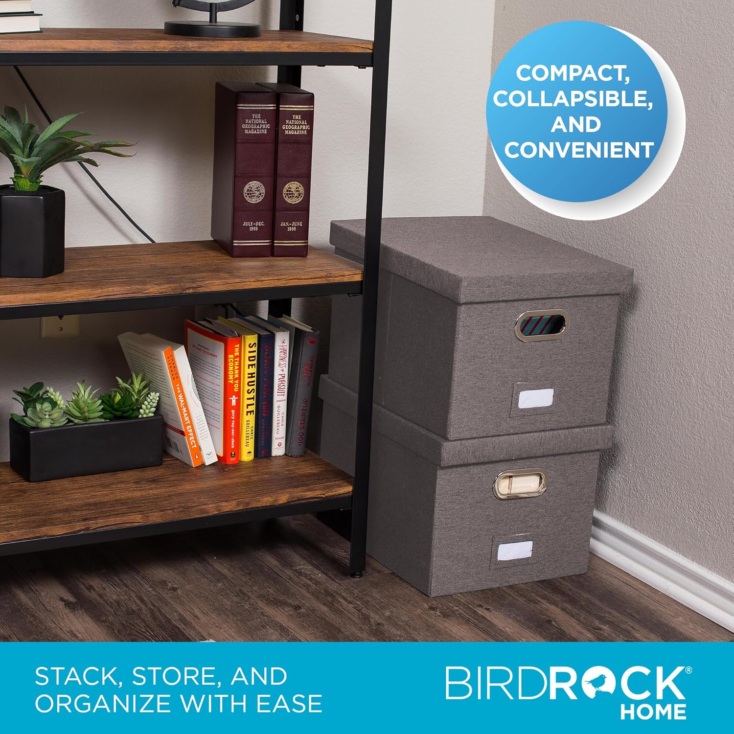 Internet's Best Collapsible File Storage Organizer with Lid - Decorative Linen Filing & Storage Office Box – Hanging Letter/Legal Folder – Home Office Bins Cabinet – Grey Container - 2 Pack