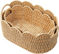 Paper Rope Scalloped Basket Set of 2,Woven Storage Baskets for Shelves,Laundry,Towels,Clothes,Books,Toys,Cute Decor Baskets for Organizing,Natural Color