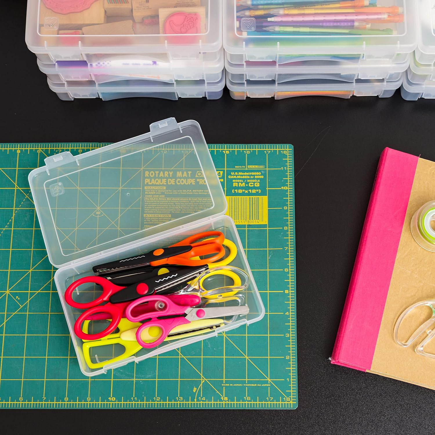 IRIS USA Pencil Case Boxes, 6-Pack, |Made in USA|, Plastic Bead Organizing Containers with Snap Lid for Arts, Crafts, Ephemera, Stickers, & Dance Cheer, Clear - Medium