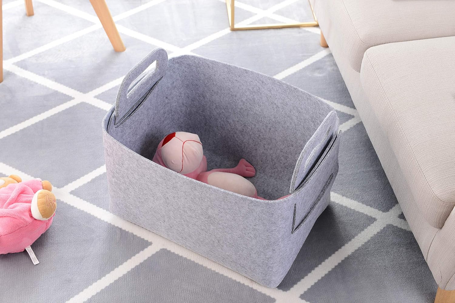Minoisome Storage Basket Felt Storage Bin Collapsible& Convenient Box Organizer with Carry Handles for Office Bedroom Closet Babies Nursery Toys Laundry (Light grey, 15.7inch（L）×11inch（W）×10inch（H）)