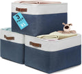 OrganiHaus Extra Large Fabric Storage Baskets for Shelves 3 Pack, 16x13in Closet Storage Bins for Shelves, Canvas Baskets for Organizing, Linen Closet Organizers, Cloth Basket, Navy Blue/Off-White