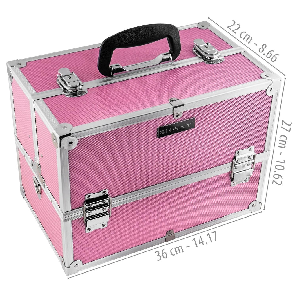 SHANY Essential Pro Makeup Train Case Cosmetic Box Portable Makeup Case Cosmetics Beauty Organizer Jewelry storage with Locks, Multi Compartments Makeup Box and Shoulder Strap - Pink