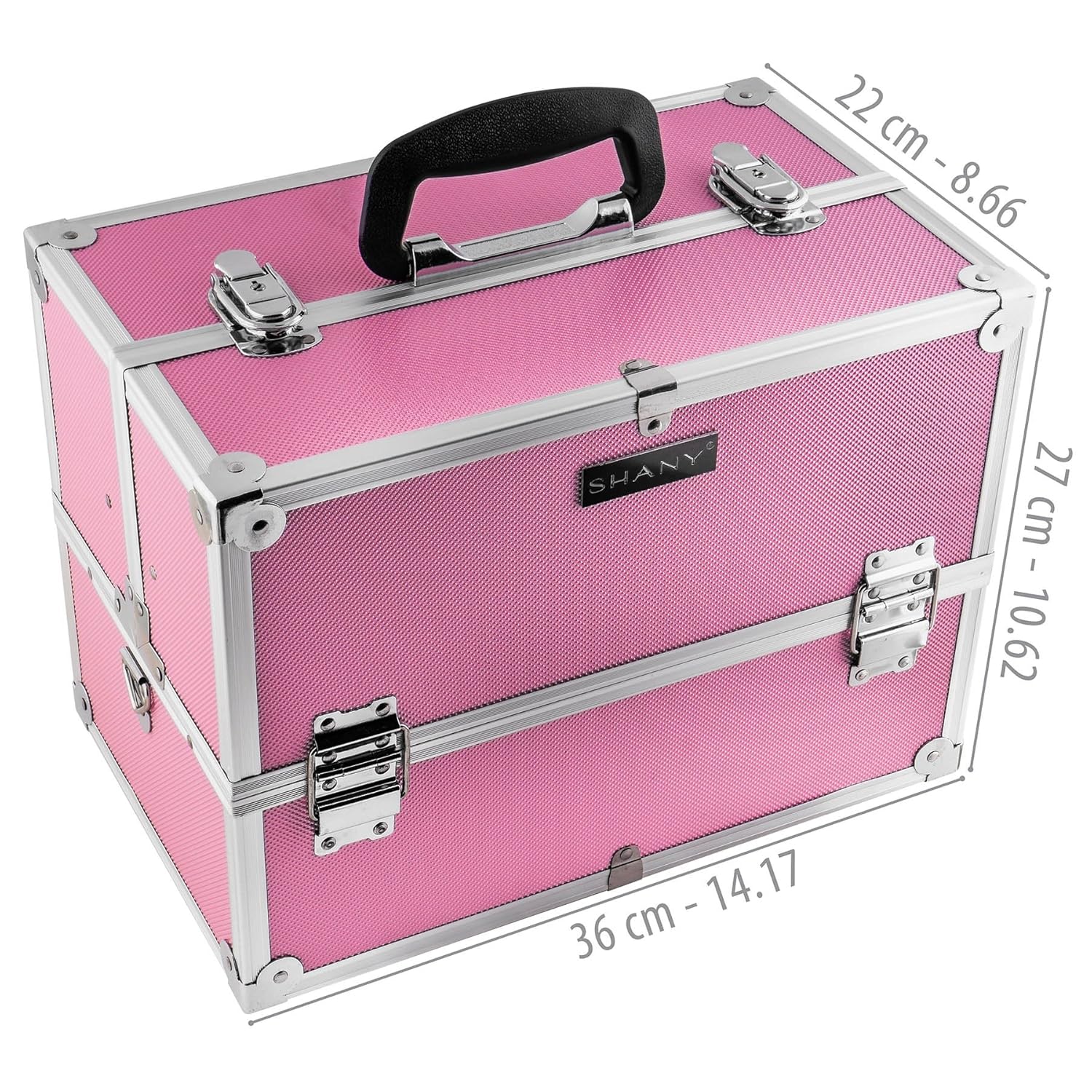SHANY Essential Pro Makeup Train Case Cosmetic Box Portable Makeup Case Cosmetics Beauty Organizer Jewelry storage with Locks, Multi Compartments Makeup Box and Shoulder Strap - Pink